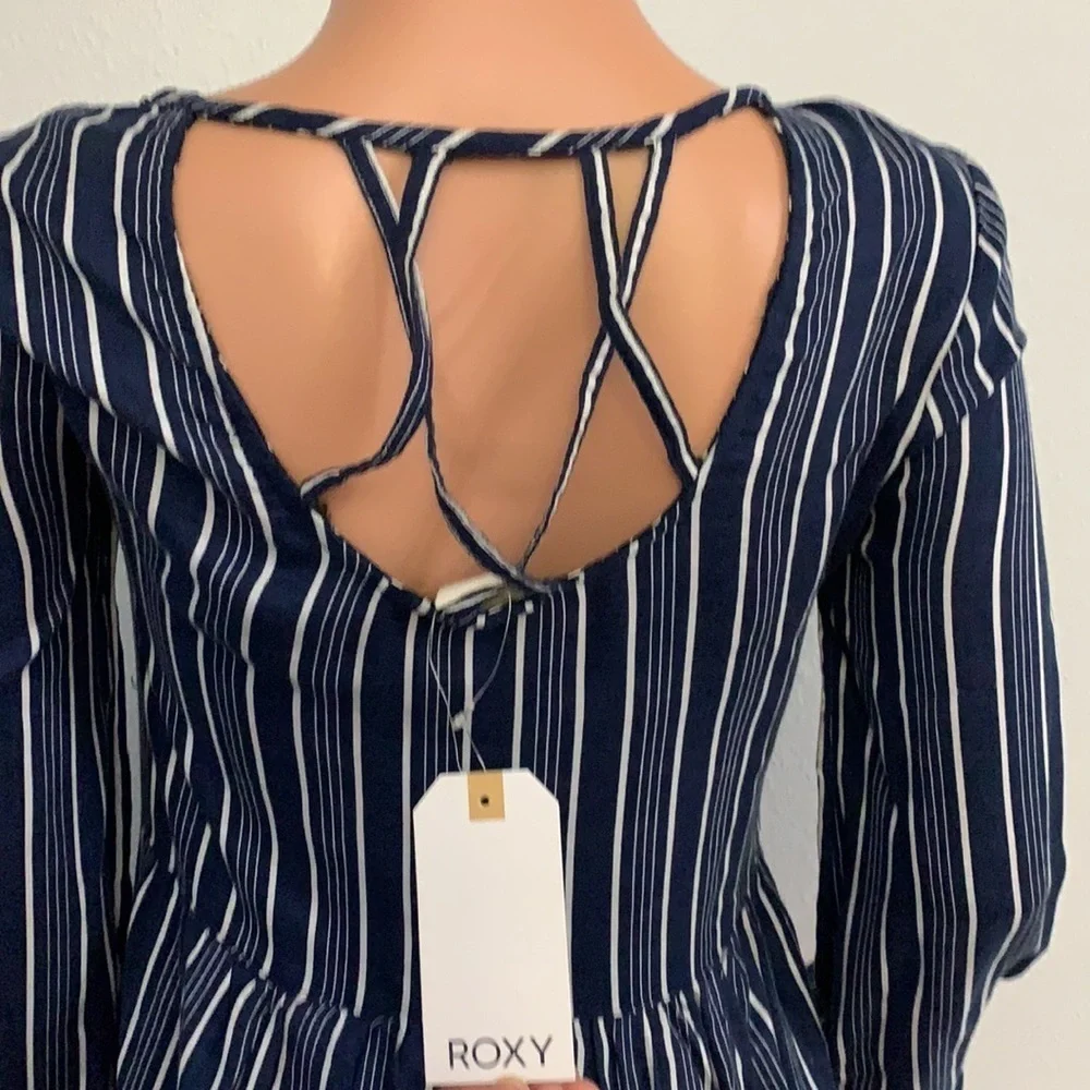 Roxy Women's Highland Escape Horizontal Striped Long Sleeve Navy Skater Dress - Picture 6 of 11